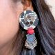 Black Printed Round Earrings With Silver Jhumki
